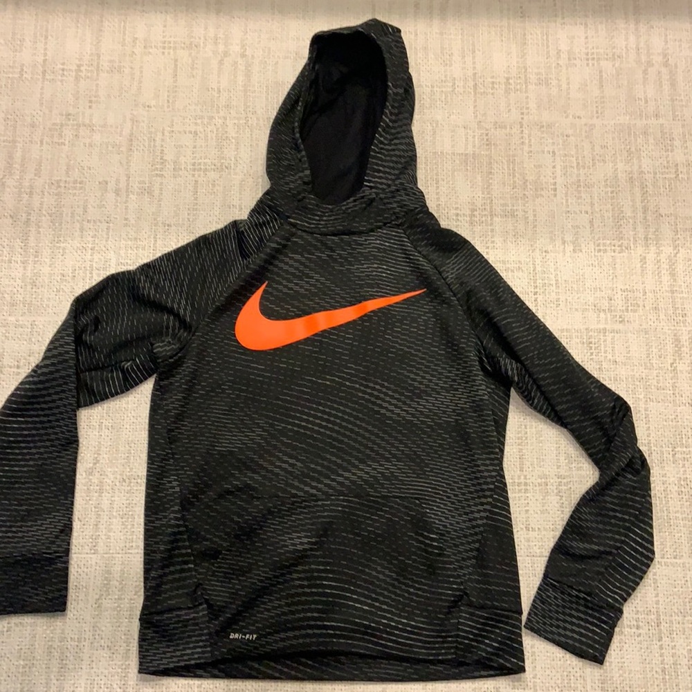 NIKE Boys Logo Dri-Fit Fleece Black Hoodie Sweatshirt Sweater Size Extra Large